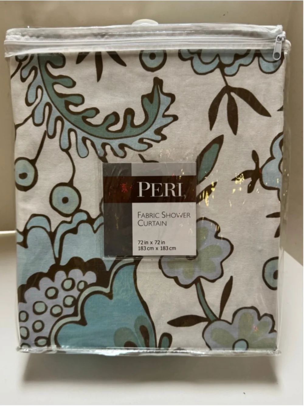 PERI Fabric 100% Cotton Shower Curtain Standard White Blue Floral 72x72
